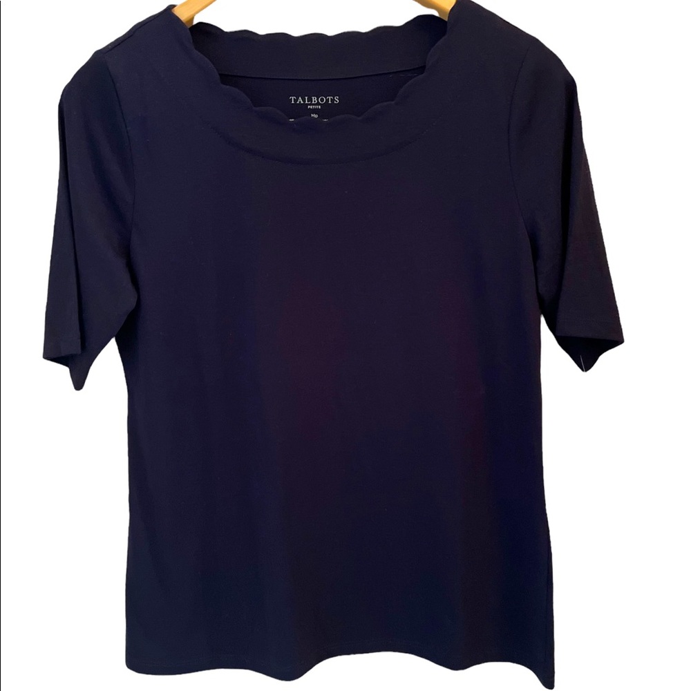 NWT Talbots M Petite Women’s Scalloped Neck Short Sleeve Top